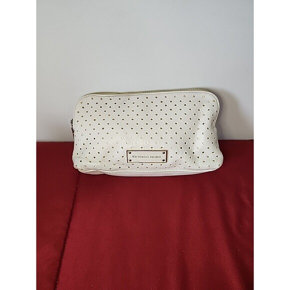 Victoria's Secret Handbags - Victoria’s Secret White Gold Perforated Cosmetic Makeup Bag Pouch Zip